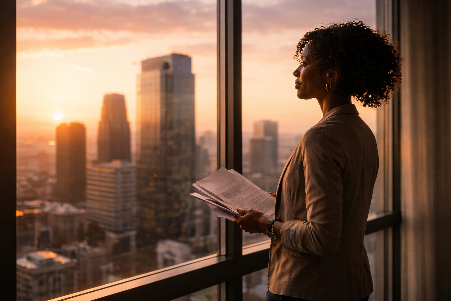 Femme regardant vers l'avenir avec détermination