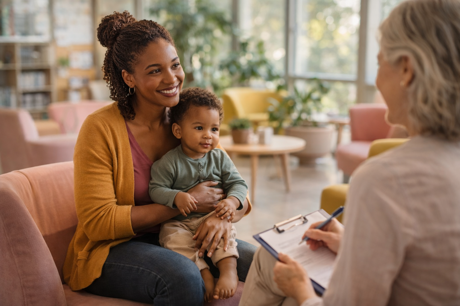 Mère et enfant lors d'un accompagnement bienveillant